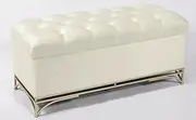 Sunny Décor Bed end Storage Tufted Velvet Bench with Gold Metal Legs -Cream White 100cm x 41cm x 47cm- Mid-Century Modern