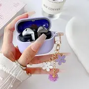 Cute Purple Case Compatible with Galaxy Bud 3/Buds 3 Pro Cover for Girl Women with Flower Keychain, Soft Silicone Galaxy Buds Pro 3/Buds3 Protective Cover Skin (2024)