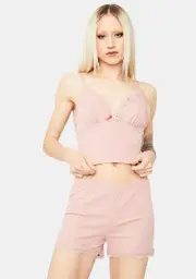 Rose Kiss Me Softly Lace Trim Shorts Set