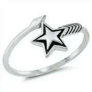Star Ring Genuine Sterling Silver 925 Oxidized Jewelry Face Height 10 mm Size 5