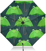 [RPLIFE] Umbrella, Auto Open Close Folding Umbrella Compact Windproof, Compact Size for Backpacks/Handbags - for Travel, Green Umbrellas Frog