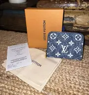 NEW LOUIS VUITTON BLUE DENIM ZIPPY COIN MINI WALLET, SOLD OUT WW + RECEIPT