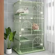 Hamiledyi Indoor Cat Cage 64 Inches Extra Large Cat Villa with 3 Platforms and 1 Ramp Ladders Metal Cat Playpen with 3 Doors Outdoor Cat Enclosures Kitten Cage for Small and Medium Pets (Green)