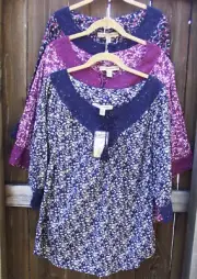 NINE WEST VINTAGE AMERICA CASUAL COTTON PEASANT FLORAL MULTI ¾ SLEEVE BLOUSE S M