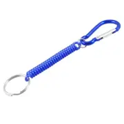 Carabiner Hook Blue Spring Elastic Coil Keychain Key Chain Strap Rope 5.1"