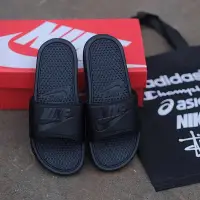 在飛比找蝦皮購物優惠-Nike Benassi Slip on 黑白涼鞋男女款