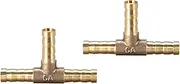 uxcell 6mm or 1/4" Brass Barb Splicer Fitting,T-Shaped 3 Ways,Barb Hose Fitting Air Gas Water Fuel,Barbed Tee Connector,2pcs