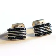 DAVID YURMAN NEW Mens Royal Cord Sterling Silver & Black Diamond Dome Cufflinks
