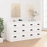 Sideboards Set of 2 High Gloss White Engineered Wood Cabinets for Hallway, Living Room, or Dining Storage