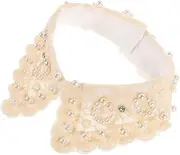 [CATIEBYE] White Lace Collar Decoration Faux Pearl Detachable Collar Overlay Classic and Stylish Look