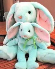 '96 TY Beanie HIPPITY the Mint Green Bunny w/Errors + Beanie Buddy '98, NWT MINT