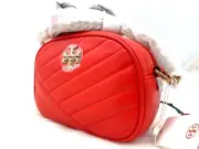 AUTH NWT $358 Tory Burchr Kira Chevron Small Leather Camera Bag In BRIGHT SAMBA