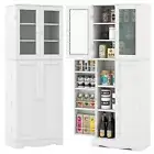Kitchen Pantry Storage Cabinet Freestanding Cupboard w/ Storage Shelve Door Rack
