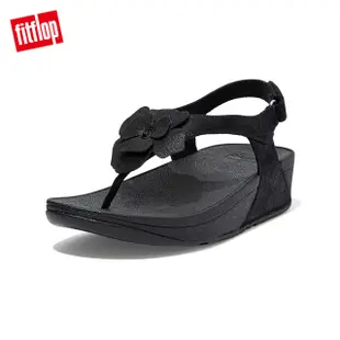 【FitFlop】LULU CORSAGE TOE-POST BACK-STRAP SANDALS 麂皮花朵後帶涼鞋-女(靓黑色)