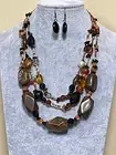 Multi brown And Black Mix Lucite Bead Glass seed Bead Necklace earring Set