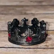 King Queen Crown Red Stone MEN'S 14k Black Rhodium Finish Ring Size 6 -13 New
