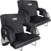 BRAWNTIDE Stadium Seat with Back Support - Comfy Cushion, Wide, 2 Pack Black