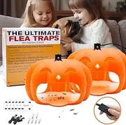 Flea Traps for Inside Your Home, Flea Killer Trap Indoor Natural Safe Pest Control Trapper House Sticky Insect Killer with Light & Switch, Bed Bug Trap Safe for Kid & Pet, 2 Packs Pumpkin