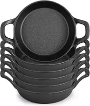 Ziliny Mini Cast Iron Skillets 6.3 x 6.3 x 1.5 Inch Cast Iron Pan Small Ramekin Set Black Casserole Dish Cookware Oven Safe Mini Skillets for Kitchen Indoor Outdoor Picnic (6 Pack)