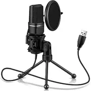 EZONEDEAL USB Microphone, Computer Cardioid Condenser PC Gaming Mic Tripod Stand & Pop Filter for Streaming, Podcasting, Vocal Recording Microphone, Compatible with Laptop Desktop Windows Computer