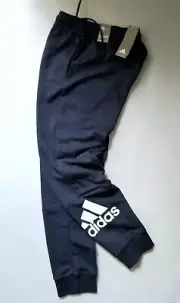 ADIDAS SPELL-OUT LOGO MENS REGULAR TAPERED FRENCH TERRY BLUE JOGGER PANT:M
