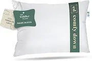 ComfyDown Toddler Pillow - 800 Fill Power Super Soft European Goose Down for Children Ages 18 to 48 Months - 100% Hypoallergenic ? 300-Thread Count Egyptian Cotton Cover - Made in USA - 13”x18”