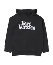 Versace Kids Logo Patch Straight Hem Hoodie 14Y,10Y Black