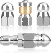 Pressure Washer Sewer Jetter Nozzle Set, 4 Stainless Steel Nozzles, 1/4 Inch Quick Connect, Up to 5000PSI & 310°F
