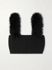 [Magda Butrym] Magda Butrym - Cropped Feather-trimmed Knitted Top - Black - FR 40 FR 40 Black