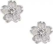 Flower Earrings Sterling Silver Cubic-Zirconia Stud Earrings Flower Stud Earring