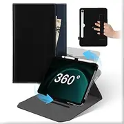 For Samsung Galaxy Tab S9 FE 10.9 Inch/S9 11 Inch/S8/S7 Case, Leather 360°Rotating and Detachable Stand Folio Cover with Pencil Holder & Pocket, Auto Wake/Sleep Flip Protective Tablet Case Black Blue