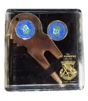 Vintage RARE St. Andrews Scotland Old Course Metal Golf Divot Tool/Marker SetNEW