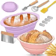 QYINXIU Silicone Banneton Bread Proofing Basket, Silicone Banneton Basket With Liners, Oval Sourdough Starter Kit Tools For Bread Making, Sourdough Bread Baking Supplies Accessories