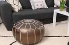 Stuffed Faux Leather Pouf - Moroccan Ottoman Footstool, Footrest Cover