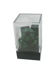Black Opaque Polyhedral Dice Set with Green Numbers