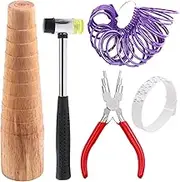 Glarks 5Pcs Jewelry Tool Sets Including Wooden Bracelet Sizing Bangle Mandrel, Jewelry Hammer, Jewelry Making Plier, Ring Sizer Guage for Jewelry Making Crafts