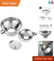 3-Piece Stainless Steel Canning Funnel Set for Mason Jars - Strainer Included