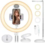 TARION Selfie Ring Light with Stand: 11.8" Foldable Light with Phone Holder & Cold Shoe Mount Tall Desk Ring Light for Videography Photography Led Beauty Light Adjustable Brightness White Y3