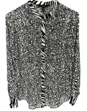 WHITE HOUSE BLACK MARKET BLOUSE Size XS Ruffle Front Dreamscape Ecru NEW $89