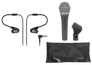 Audio Technica ATH-E50 Pro In-Ear Monitor Earbuds+Samson Q8x Vocal Microphone