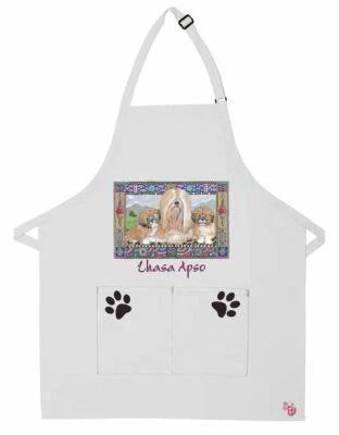 Lhasa Apso Trio Two Pocket Bib Apron by Mary Badenhop