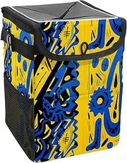 Car Trash Can with Lid and Storage Pockets Leak-Proof Organizer,Waterproof Garbage Can,Artistic Geometric Flower Pattern