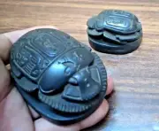 2X Ancient Egyptian Antiques Scarab Beetle khepri - hieroglyphics pharaoh- Black