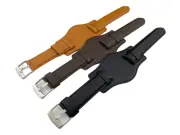 22 24mm Brown/Black Genuine Leather Strap Band fit FOSSIL Watch Buckle/Clasp