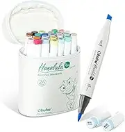 Ohuhu Alcohol Markers Supreme Brush Tip: 24-Color Brush & Chisel Double Tipped Art Marker Set for Artist Adults Coloring Illustrations -Honolulu Plus-Refillable