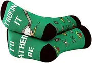 [G2TUP] 2 Pair Golfer Humor Gift I'd Rather Be Stroking It Socks Golf Gift Funny Joke Golf Socks Golf Suit Gift