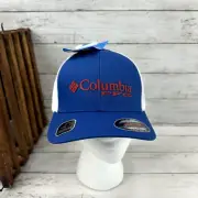 Columbia Sportswear PFG Blue Hat WHT Mesh back Flexfit L/XL Flag High Crown NWT