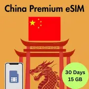 China PREMIUM Prepaid Travel eSIM Card 15GB Data 5G / 4G Lte 30 Days