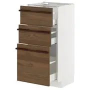 METOD / MAXIMERA base cabinet with 3 drawers, white/Stensta dark brown ash veneer, 40x37x80 cm
