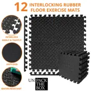 12 Tiles EVA Rubber Foam Gym Mat 60cm x 60xm 2.5cm Fitness Flooring Non Slip